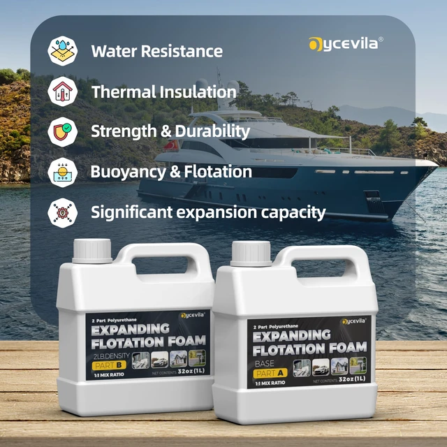Alt view image 2 of 7 - 2 Lb Density Marine Expanding Foam Kit, 2 Part Flotation Foam Kit for Boat Closed Cell Polyurethane Foam for Boat Flotation, Liquid Pour Foam for Reinforcement and Large Gap Filling, 2 Quart Kit