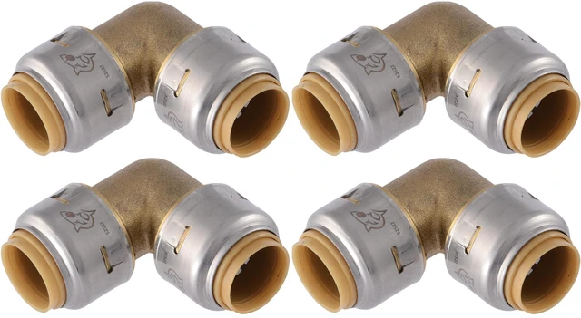 Main image of Max 1/2 Inch 90 Degree Elbow, Pack of 4, Push to Connect Brass Plumbing Fitting, PEX Pipe, Copper, CPVC, PE-RT, HDPE, UR248A4