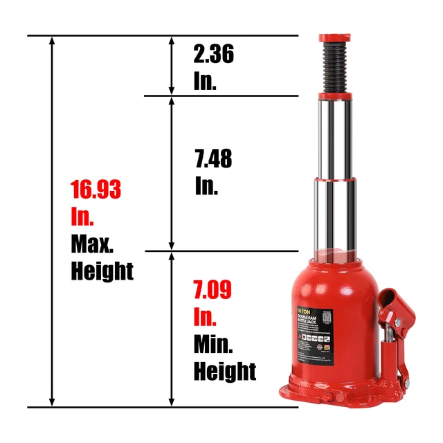 Alt view image 2 of 5 - 10 Ton (20,000 LBs) Torin Double Ram Welded Hydraulic Car Bottle Jack for Auto Repair and House Lift, Red, ATH81002XR