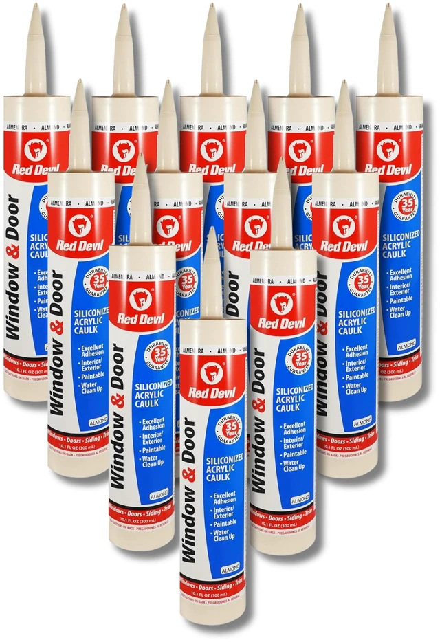 Main image of 084620 Window & Door Siliconized Acrylic Caulk, Almond, 10.1 oz, Pack of 12, Made in USA