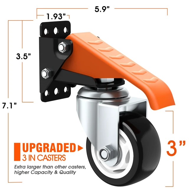 Alt view image 3 of 7 - Workbench Casters Wheels Kit Retractable Casters Set of 4, 880Lbs 3" extra heavy duty side mount lifting caster, adjustable stepdown castors 4-pack for table, work bench leg & shop equipment