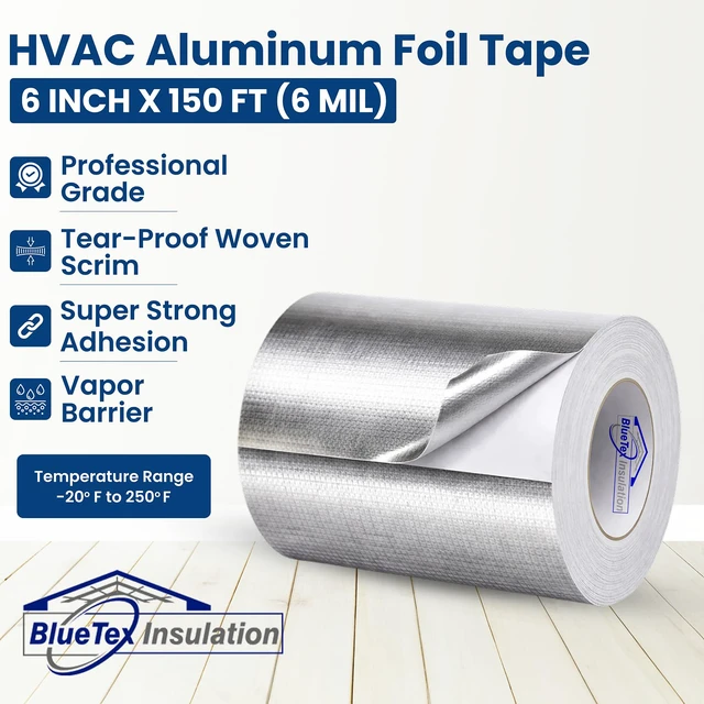 Alt view image 2 of 7 - HVAC Aluminum Foil Tape 6 inch x 150 ft (6 mil), Professional Grade Silver Duct Tape Metallic, Tear-Proof Woven HVAC Tape Heavy Duty, for Ductwork, Dryer Vent & Insulation - 1 Roll