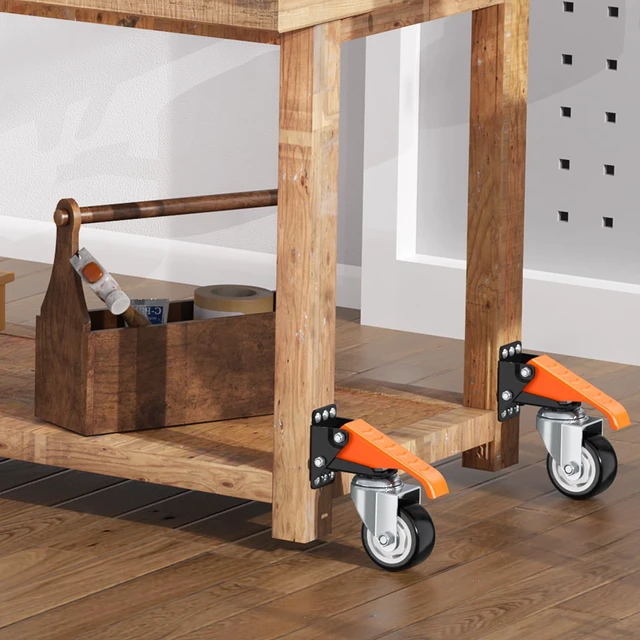 Alt view image 7 of 7 - Workbench Casters Wheels Kit Retractable Casters Set of 4, 880Lbs 3" extra heavy duty side mount lifting caster, adjustable stepdown castors 4-pack for table, work bench leg & shop equipment