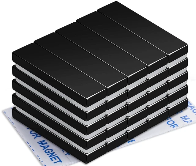 Main image of Strong Neodymium Magnets with Adhesive Backing, 25 Pack, 40x10x5 mm Powerful Rare Earth Bar Magnets, Waterproof Black Magnetic Magnet Strips Heavy Duty for Craft, Kitchen, DIY, Office