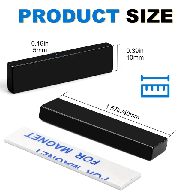 Alt view image 2 of 6 - Strong Neodymium Magnets with Adhesive Backing, 25 Pack, 40x10x5 mm Powerful Rare Earth Bar Magnets, Waterproof Black Magnetic Magnet Strips Heavy Duty for Craft, Kitchen, DIY, Office