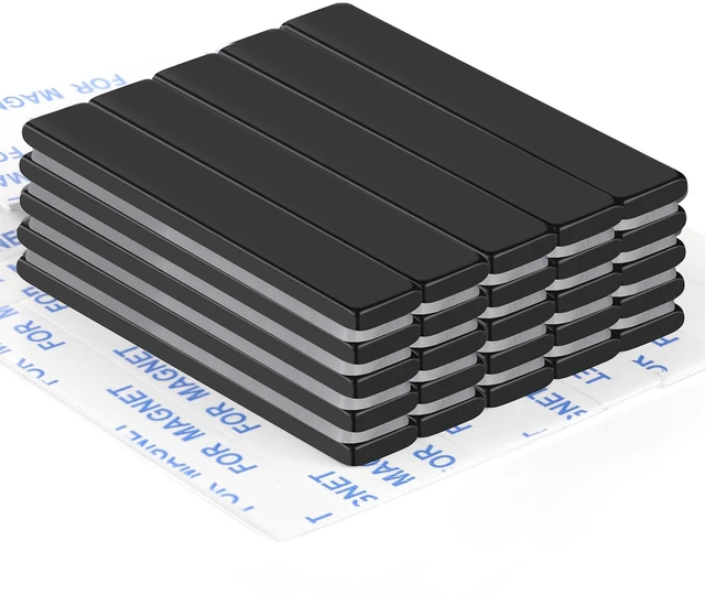 Main image of Strong Neodymium Magnets with Adhesive Backing, 25 Pack, 60x10x3 mm Powerful Rare Earth Bar Magnets, Waterproof Black Magnetic Magnet Strips Heavy Duty for Craft, Kitchen, DIY, Office