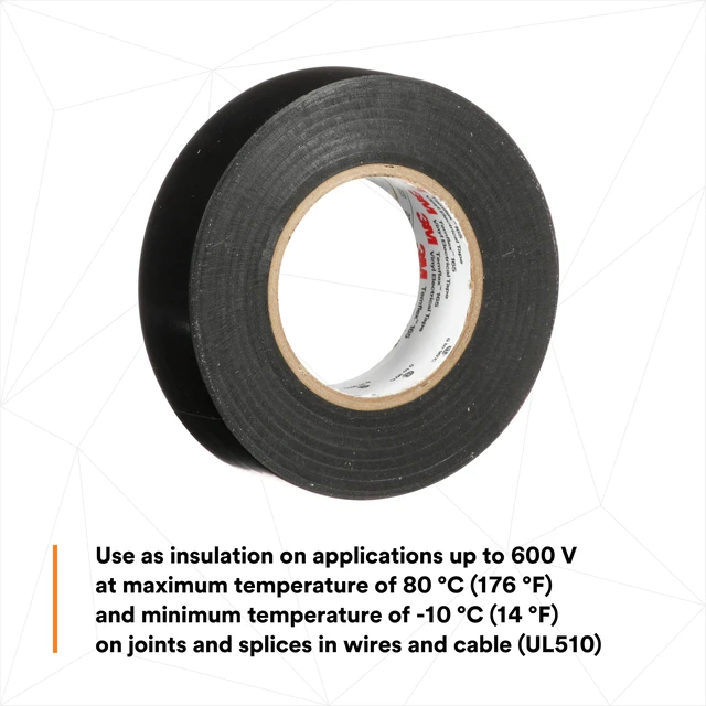 Alt view image 6 of 7 - Temflex Vinyl Electrical Tape 165, 3/4 in x 60 ft, Black, 10 Roll Pack Multi-Purpose, 19 mm x 18 m