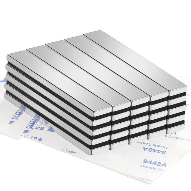 Main image of Strong Neodymium Magnets with Adhesive Backing, 25 Pack, 60x10x3 mm Powerful Rare Earth Bar Magnets, Waterproof Black Magnetic Magnet Strips Heavy Duty for Craft, Kitchen, DIY, Office