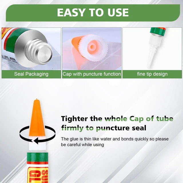 Alt view image 4 of 6 - 48 X 3g Super Glue Clear, Strong Adhesive,Super Glue Fast Drying Cyanoacrylate Glue for Wood,Rubber,Leather, Plastic, Metal, Rhinestone Jewelry, DIY Crafts and More