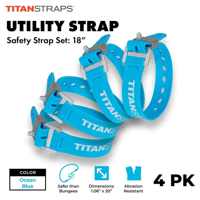 Alt view image 2 of 5 - Titan Utility Straps Easy-to-Use, Reliable Tension Straps for Securing Bike & Moto Gear, Skis, Garden Hoses, Field Repairs Use in Frigid Temp 60 lb.Working Load, 14" Length, Ocean Blue, 4-Pack
