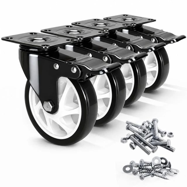 Main image of Caster Wheels 5"Heavy Duty Caster Wheels Set of 4, Dual Lock PU Casters, Industrial Swivel Casters for Workbench, Furniture & Tool Cart Smooth, Silent & Durable