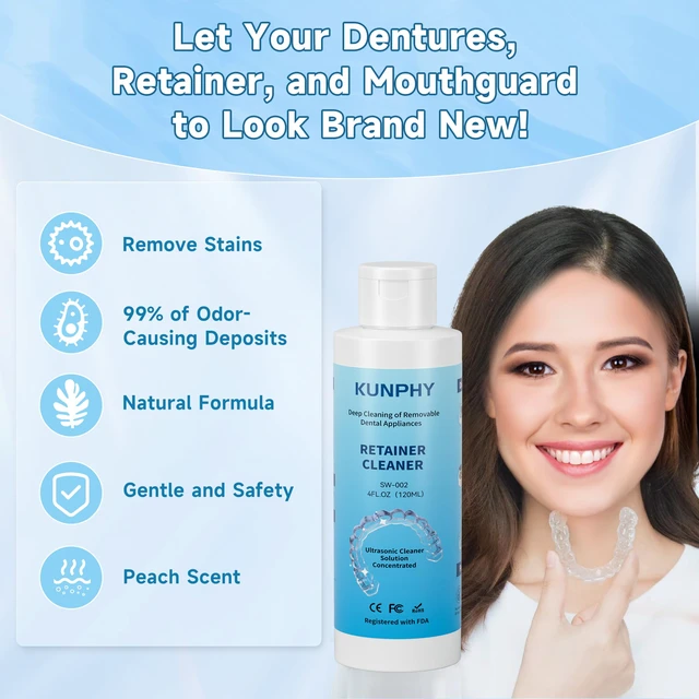 Alt view image 2 of 7 - Ultrasonic Retainer Cleaner Solution for Ultrasonic Denture Cleaner-Professional Cleaning of Retainers, Invisible Aligners, Mouth Guards, Night Guards, Remove Odors, Discoloration & Stains 4oz