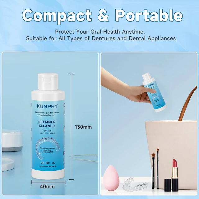 Alt view image 5 of 7 - Ultrasonic Retainer Cleaner Solution for Ultrasonic Denture Cleaner-Professional Cleaning of Retainers, Invisible Aligners, Mouth Guards, Night Guards, Remove Odors, Discoloration & Stains 4oz