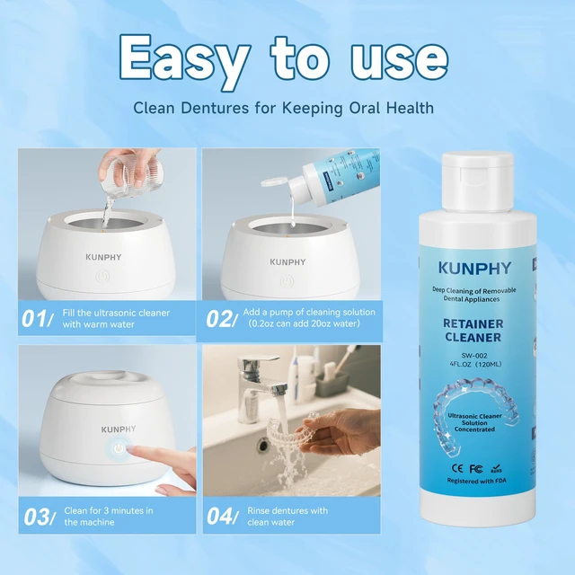 Alt view image 6 of 7 - Ultrasonic Retainer Cleaner Solution for Ultrasonic Denture Cleaner-Professional Cleaning of Retainers, Invisible Aligners, Mouth Guards, Night Guards, Remove Odors, Discoloration & Stains 4oz