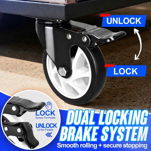 Alt view image 3 of 7 - Caster Wheels 5"Heavy Duty Caster Wheels Set of 4, Dual Lock PU Casters, Industrial Swivel Casters for Workbench, Furniture & Tool Cart Smooth, Silent & Durable