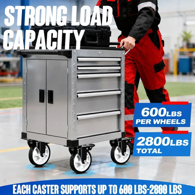 Alt view image 4 of 7 - Caster Wheels 5"Heavy Duty Caster Wheels Set of 4, Dual Lock PU Casters, Industrial Swivel Casters for Workbench, Furniture & Tool Cart Smooth, Silent & Durable