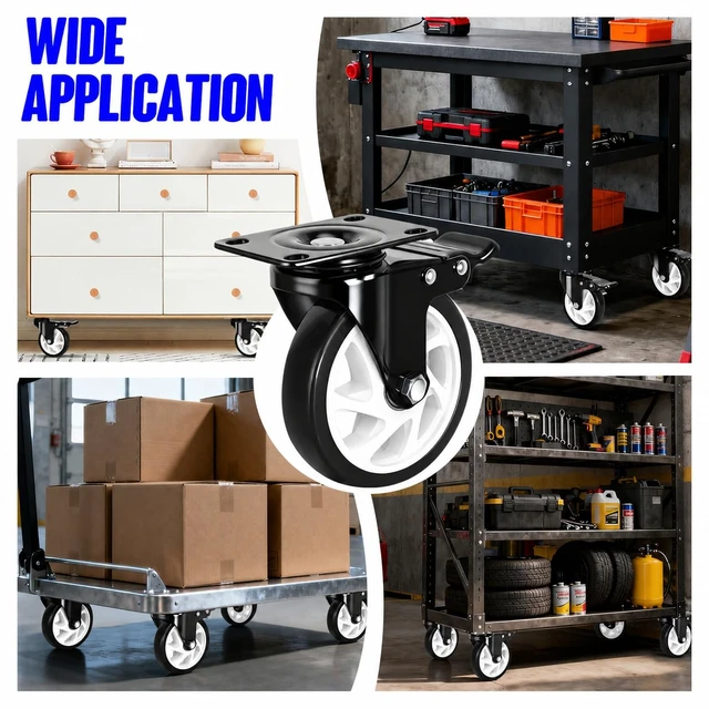 Alt view image 5 of 7 - Caster Wheels 5"Heavy Duty Caster Wheels Set of 4, Dual Lock PU Casters, Industrial Swivel Casters for Workbench, Furniture & Tool Cart Smooth, Silent & Durable