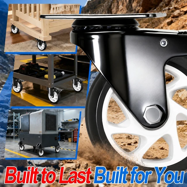 Alt view image 7 of 7 - Caster Wheels 5"Heavy Duty Caster Wheels Set of 4, Dual Lock PU Casters, Industrial Swivel Casters for Workbench, Furniture & Tool Cart Smooth, Silent & Durable