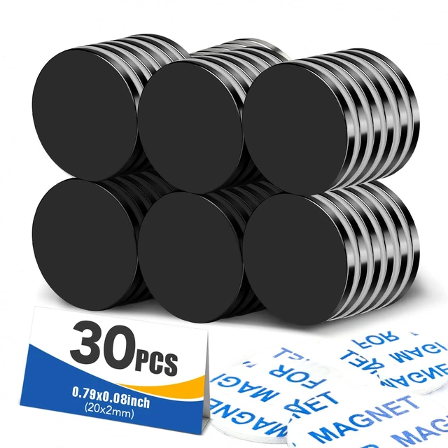 Main image of 30 Pcs Small Neodymium Disc Magnets with Double Sided Adhesive Black Round Powerful Permanent Rare Earth Magnets, Heavy Duty Magnet for Fridge, DIY, Scientific, Craft, Office, 0.79 x 0.08 inch