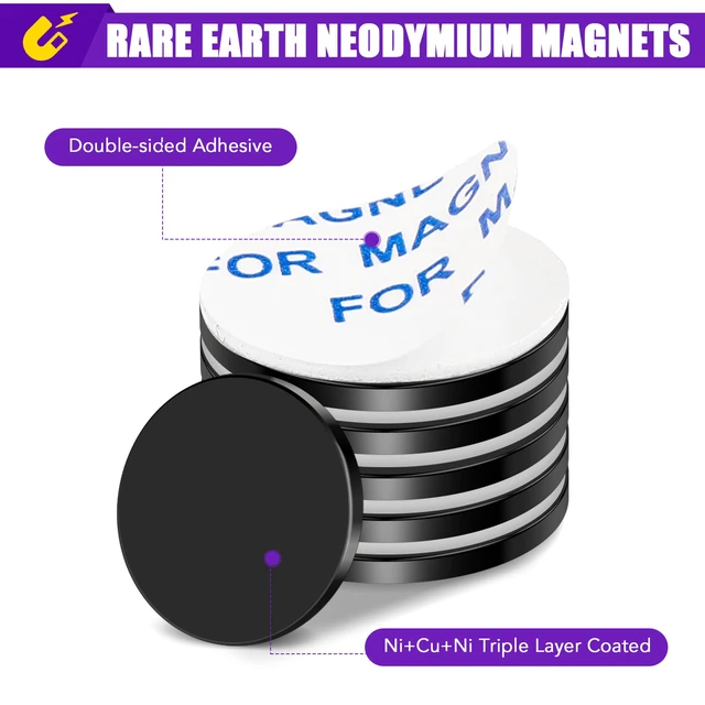 Alt view image 4 of 7 - 30 Pcs Small Neodymium Disc Magnets with Double Sided Adhesive Black Round Powerful Permanent Rare Earth Magnets, Heavy Duty Magnet for Fridge, DIY, Scientific, Craft, Office, 0.79 x 0.08 inch