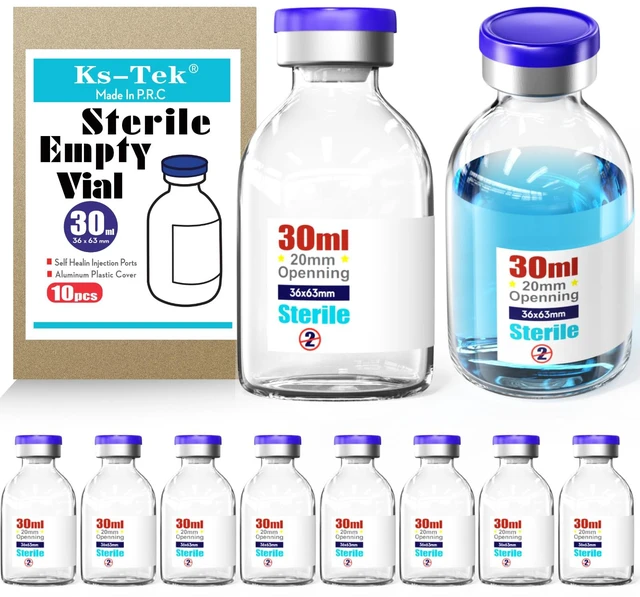 Main image of Sterile Empty Vials with Self Healing Injection Port,with Flip Off Aluminum Cap,Sterile Package (30ml,10)