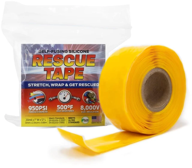 Main image of Rescue Tape, Self-Fusing Silicone Repair Tape, 1 in x 12 ft, Yellow Self-Fusing Silicone Tape, Waterproof Seal, Leak Repair, Heat Resistant, Electrical Insulation
