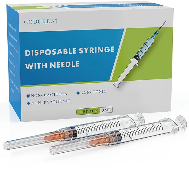 Main image of 3ml Syringe with 25 Gauge 1" Needle, Individually Wrapped, 100Pcs Disposable Luer Lock Syringes for Lab Measuring, Industrial use