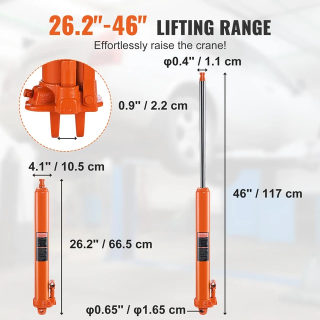 Alt view image 3 of 7 - Hydraulic Long Ram Jack, 3 Ton Engine Hoist Cylinder with Single Piston Pump and Clevis Base, for Engine Lift Hoists, Garage/Shop Cranes, Mechanical, Farm