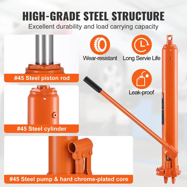 Alt view image 4 of 7 - Hydraulic Long Ram Jack, 3 Ton Engine Hoist Cylinder with Single Piston Pump and Clevis Base, for Engine Lift Hoists, Garage/Shop Cranes, Mechanical, Farm