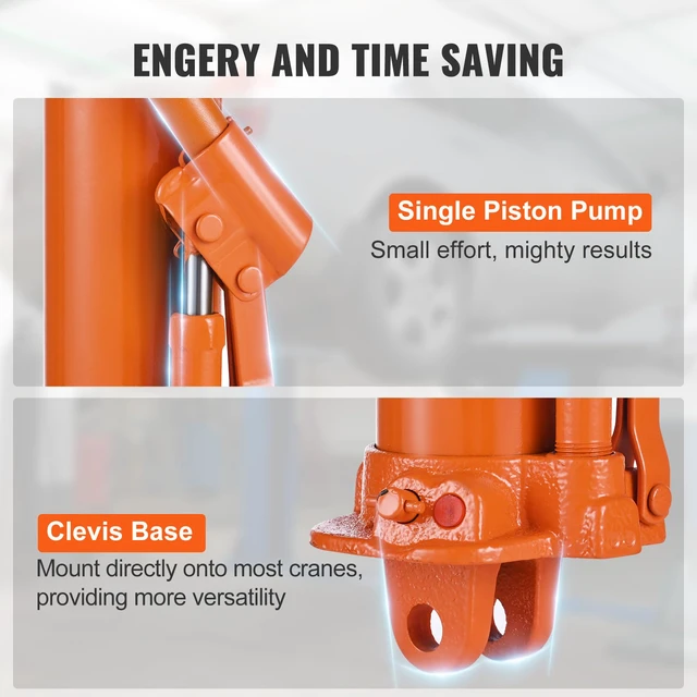 Alt view image 5 of 7 - Hydraulic Long Ram Jack, 3 Ton Engine Hoist Cylinder with Single Piston Pump and Clevis Base, for Engine Lift Hoists, Garage/Shop Cranes, Mechanical, Farm