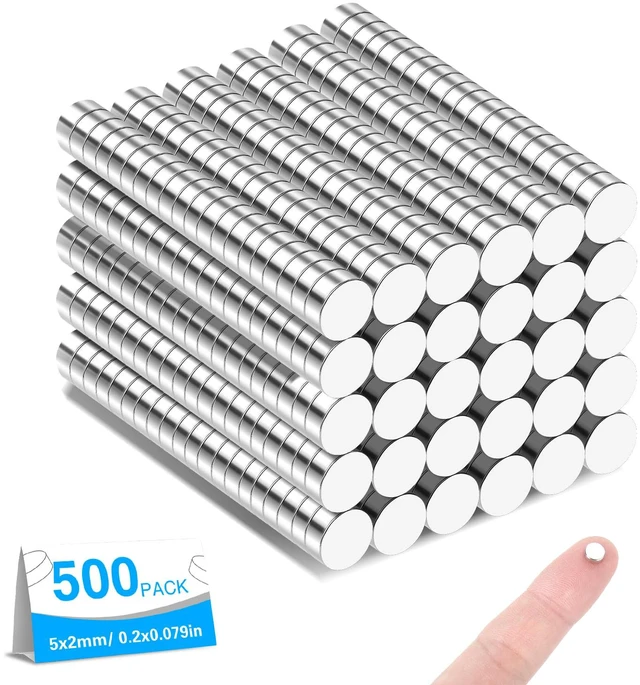 Main image of 500 Pack Small Magnets, 5x2mm Refrigerator Magnets Rare Earth Magnets 0.2x0.08 Inch Neodymium Magnets for Crafts, Whiteboard, Kitchen Cabinet