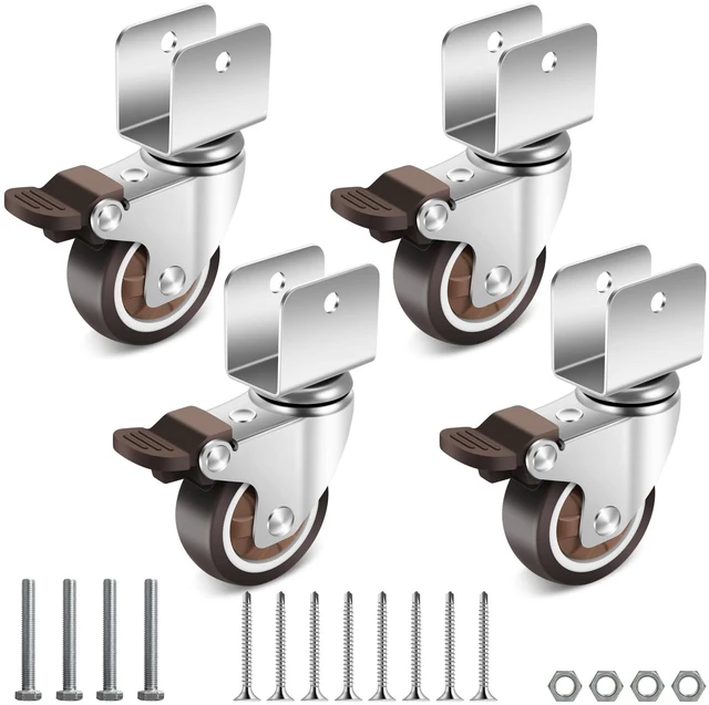 Main image of 2 Inch Caster Wheels with 3/4 (20 mm) U Bracket, Small Rubber Casters Set of 4 with Brake, 360 Degree Ball Bearing Plate Swivel Castors Wheels, Crib Caster Wheels for Dresser, Cabinet, Desk