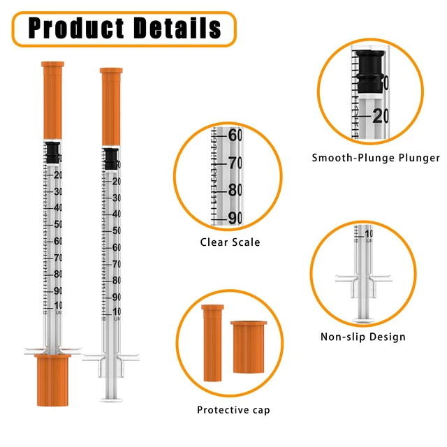 Alt view image 5 of 7 - 1ml/cc Disposable Syringe with 31Ga 5/16" (8mm) Needle U-100,(100 Pack) Individually Wrapped
