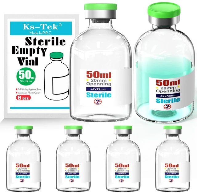 Main image of Sterile Empty Vials with Self Healing Injection Port,with Flip Off Aluminum Cap,Sterile Package (50ml,6)