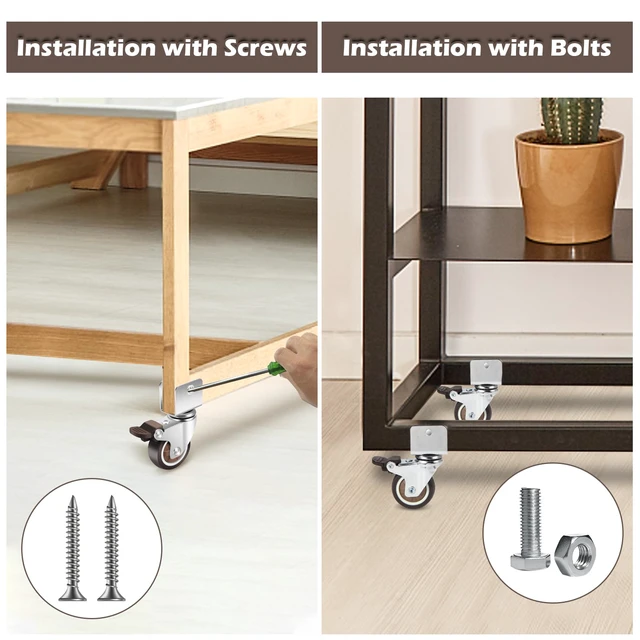 Alt view image 3 of 7 - 2 Inch Caster Wheels with 3/4 (20 mm) U Bracket, Small Rubber Casters Set of 4 with Brake, 360 Degree Ball Bearing Plate Swivel Castors Wheels, Crib Caster Wheels for Dresser, Cabinet, Desk