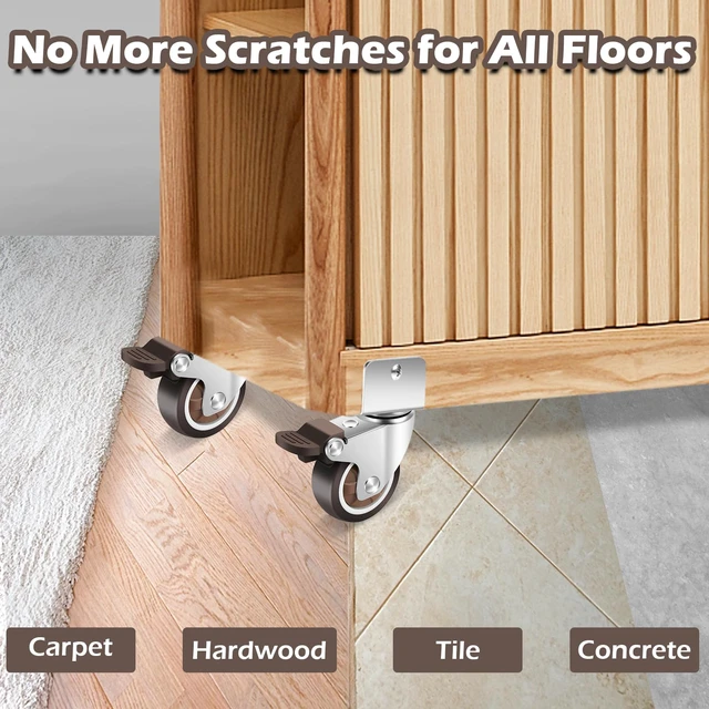 Alt view image 6 of 7 - 2 Inch Caster Wheels with 3/4 (20 mm) U Bracket, Small Rubber Casters Set of 4 with Brake, 360 Degree Ball Bearing Plate Swivel Castors Wheels, Crib Caster Wheels for Dresser, Cabinet, Desk