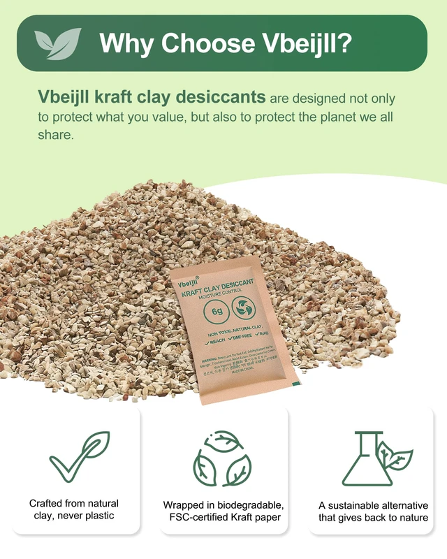 Alt view image 2 of 7 - 20g 50 pcs Kraft Clay Desiccant Packs, Food Safe Moisture absorbers Natural & Non-Toxic, Rechargeable, desiccant packs for storage, Closet, Clothes, Electronics, 3D Filament, Tools, Car
