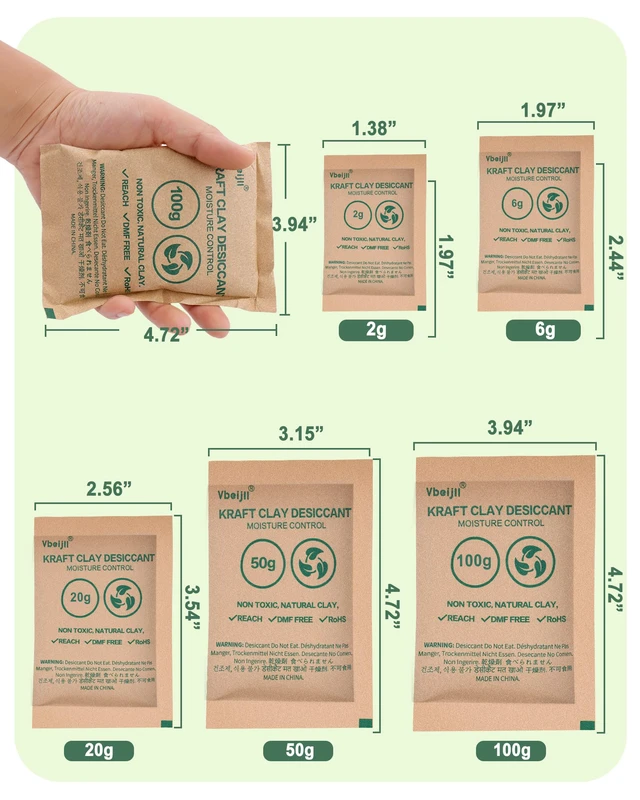 Alt view image 7 of 7 - 20g 50 pcs Kraft Clay Desiccant Packs, Food Safe Moisture absorbers Natural & Non-Toxic, Rechargeable, desiccant packs for storage, Closet, Clothes, Electronics, 3D Filament, Tools, Car