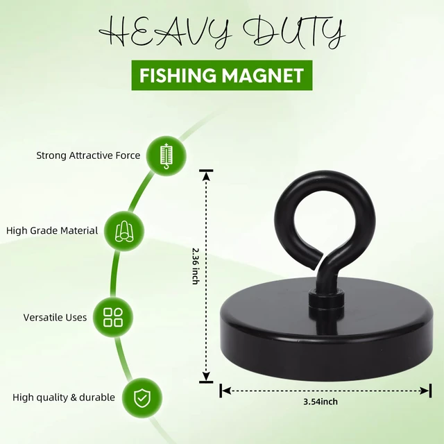 Alt view image 4 of 6 - Black Fishing Magnet,3.54 inches 1000lb Strong Eyebolt Magnets Heavy Duty Super Neodymium High Power Magnet with Handle for Lifting and Pick up