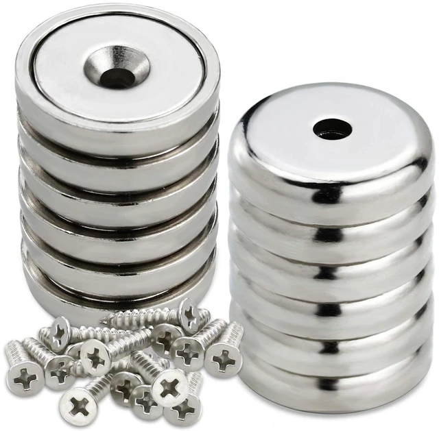 Main image of Strong Magnets Heavy Duty Screw On Neodymium 60LBS Magnet 12 Pack Rare Earth With Screw Hole Door Catch Adhesive Magnetic Locker Cabinet Round Wall Cruise Cabins Disc Mounting Fridge Silver
