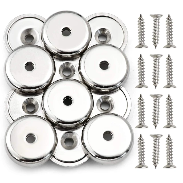 Alt view image 2 of 7 - Strong Magnets Heavy Duty Screw On Neodymium 60LBS Magnet 12 Pack Rare Earth With Screw Hole Door Catch Adhesive Magnetic Locker Cabinet Round Wall Cruise Cabins Disc Mounting Fridge Silver
