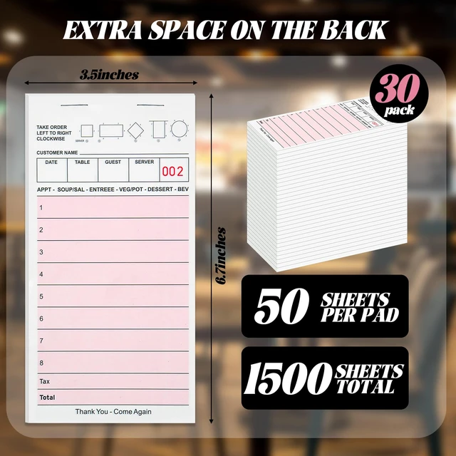 Alt view image 2 of 5 - Server Note Pads, Pink Guest Checks Books for Servers, 30 Pack