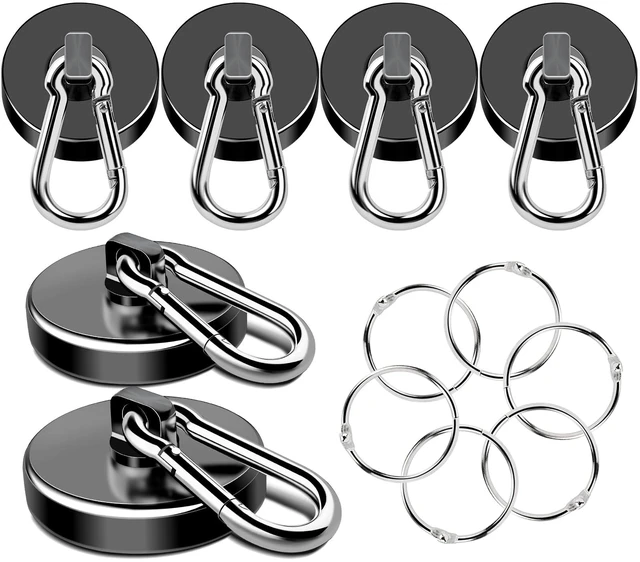 Main image of Magnetic Hooks Heavy Duty 150LB Strong Swivel Neodymium Magnets With Magnetic Carabiner Hooks Black Powerful Magnet Hook for Hanging Cruise Ship Curtain Home Workplace 6 Pack