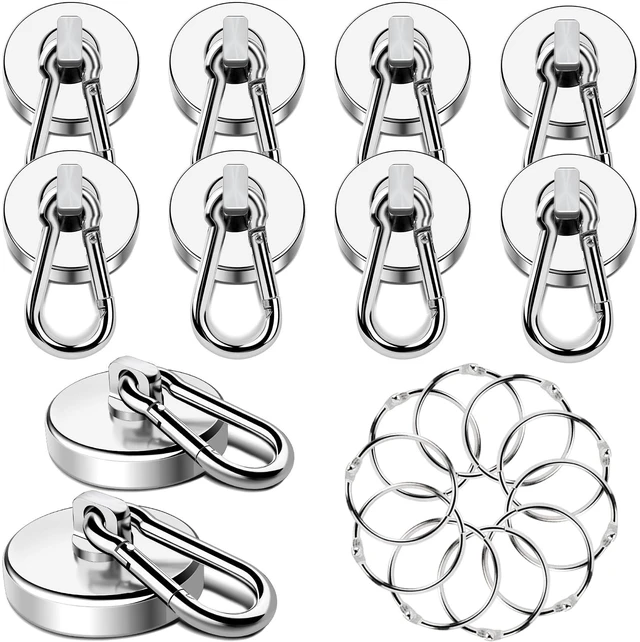 Main image of Magnetic Hooks Heavy Duty 110LBS+ Strong Neodymium Magnets With Swivel Carabiner Hook Magnets with Hooks Magnetic Hangers for Locker Kitchen Cruise Cabin Office 10 Pack