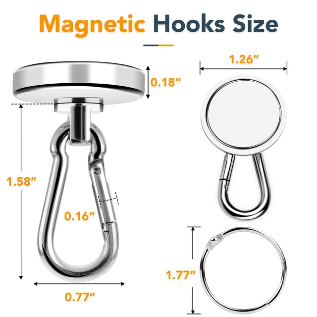 Alt view image 4 of 7 - Magnetic Hooks Heavy Duty 110LBS+ Strong Neodymium Magnets With Swivel Carabiner Hook Magnets with Hooks Magnetic Hangers for Locker Kitchen Cruise Cabin Office 10 Pack