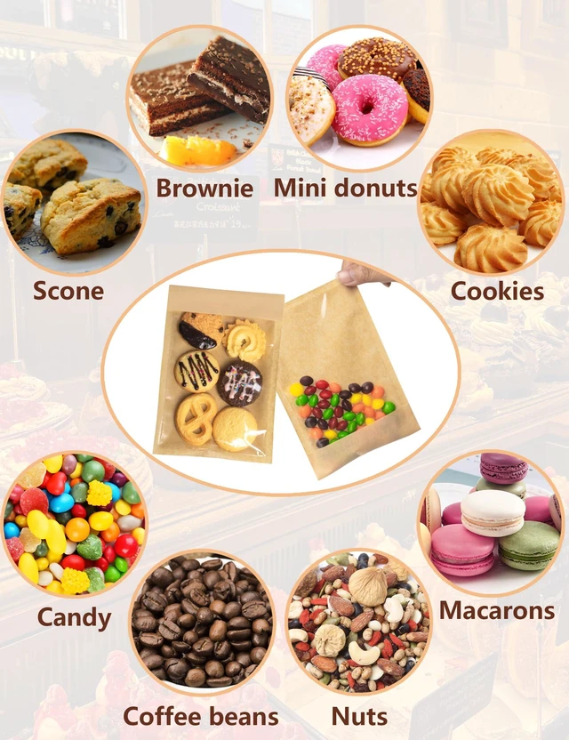 Alt view image 4 of 6 - 200 Pack Self Sealing Cookie Bags with Seal, 4x6 Inch Cookie Bags with Window for Gift Giving, Grease Resistant Bakery Treat Packaging for Candy, Snack, Scone, Brownie, Small Pastries and other Treats