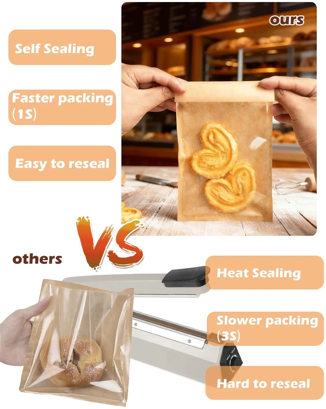 Alt view image 5 of 6 - 200 Pack Self Sealing Cookie Bags with Seal, 4x6 Inch Cookie Bags with Window for Gift Giving, Grease Resistant Bakery Treat Packaging for Candy, Snack, Scone, Brownie, Small Pastries and other Treats
