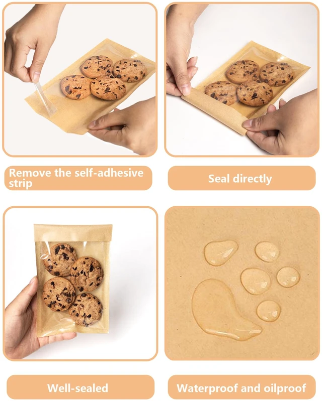 Alt view image 6 of 6 - 200 Pack Self Sealing Cookie Bags with Seal, 4x6 Inch Cookie Bags with Window for Gift Giving, Grease Resistant Bakery Treat Packaging for Candy, Snack, Scone, Brownie, Small Pastries and other Treats