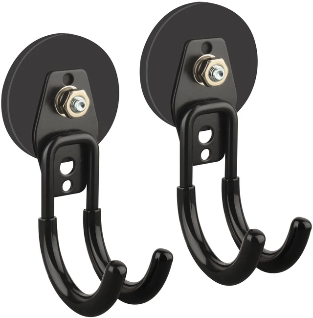 Main image of Garage Strong Magnetic Hooks, 2 Pack Black Heavy Duty Large J Hooks with Magnet, Anti-Slip Coating Magnet Hooks for Garden Tools, Ropes,Drill