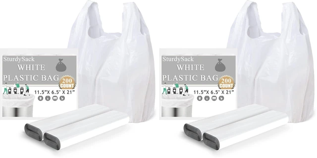 Main image of Plastic Bags, (11.5x 6.5" x 21)(200Pack) White Plastic Shopping Bags with Handles for Small Business Grocery T Shirt Bag Reusable and Disposable, in Bulk (Pack of 2)